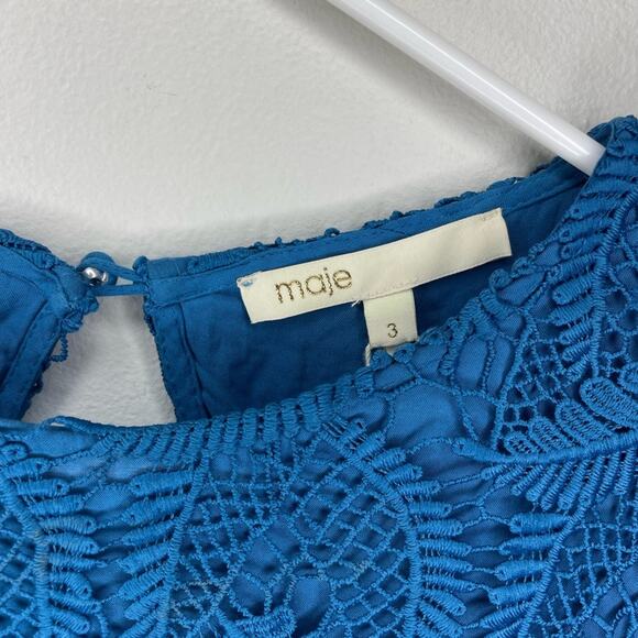 NWT New Maje Rosane Guipure Lace Long Sleeve Dress in Deep Teal Size 3(L) - Picture 6 of 9